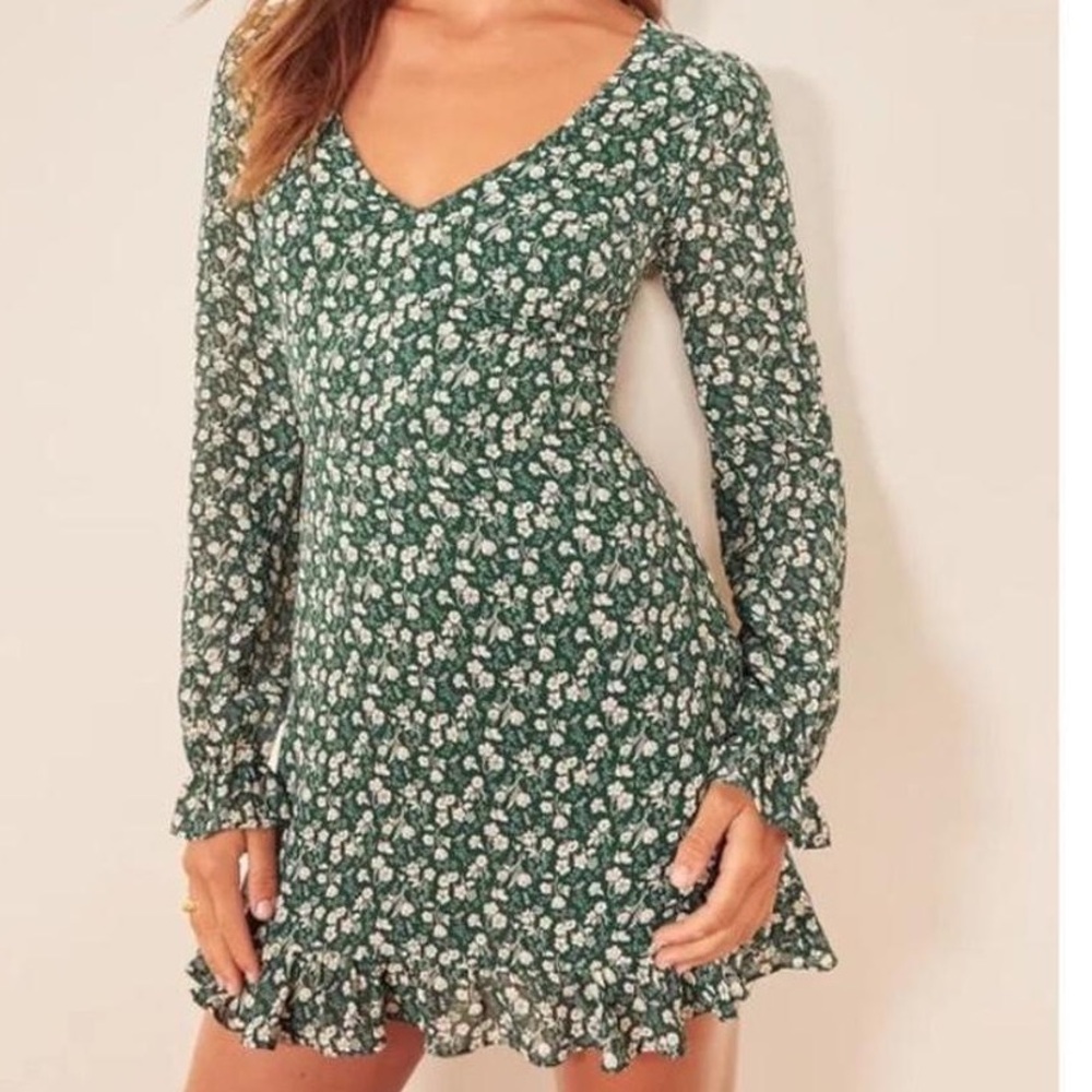 Reformation Green Floral Mini Dress